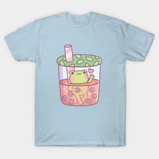 Cute Frog In Bubble Tea Cup Funny T-Shirt